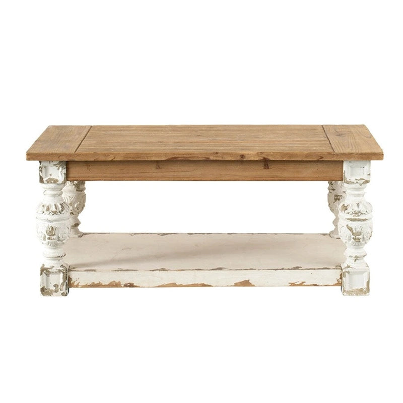 Table basse rectangulaire en bois, style campagne française