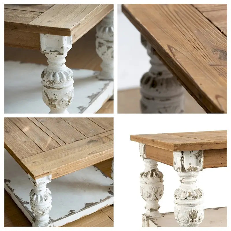 Table basse rectangulaire en bois, style campagne française