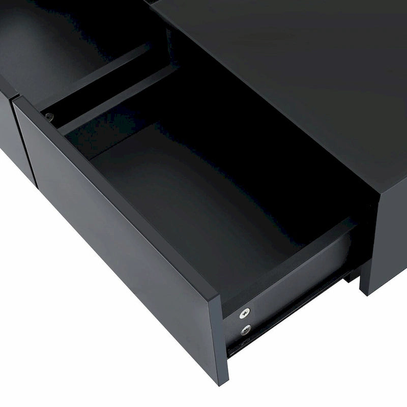 Table basse carrée moderne en bois avec plateau amovible et 4 tiroirs de rangement dissimulés