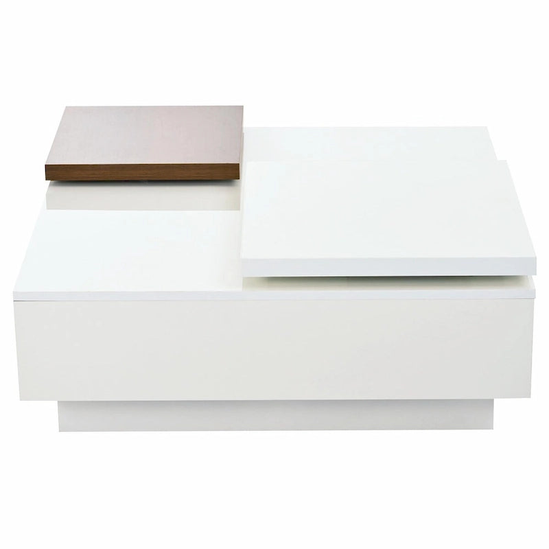 Table basse carrée moderne en bois avec plateau amovible et 4 tiroirs de rangement dissimulés