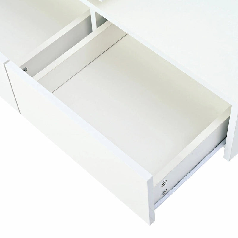 Table basse carrée moderne en bois avec plateau amovible et 4 tiroirs de rangement dissimulés