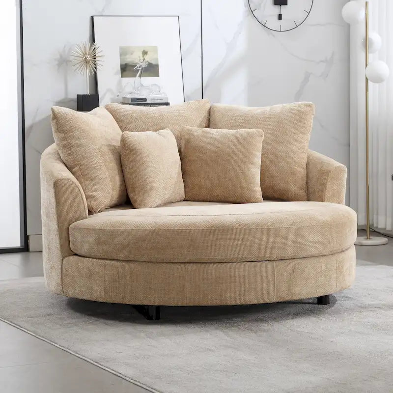 Fauteuil moderne rond d'appoint avec 5 coussins et repose-pieds en option