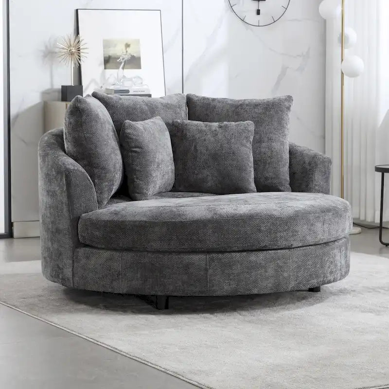 Fauteuil moderne rond d'appoint avec 5 coussins et repose-pieds en option
