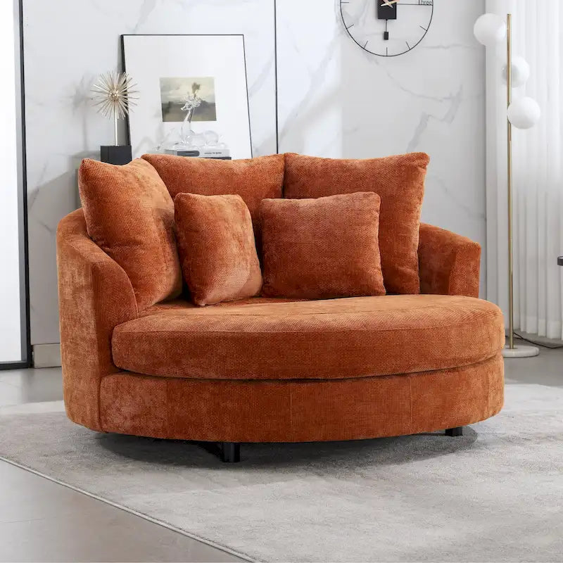 Fauteuil moderne rond d'appoint avec 5 coussins et repose-pieds en option