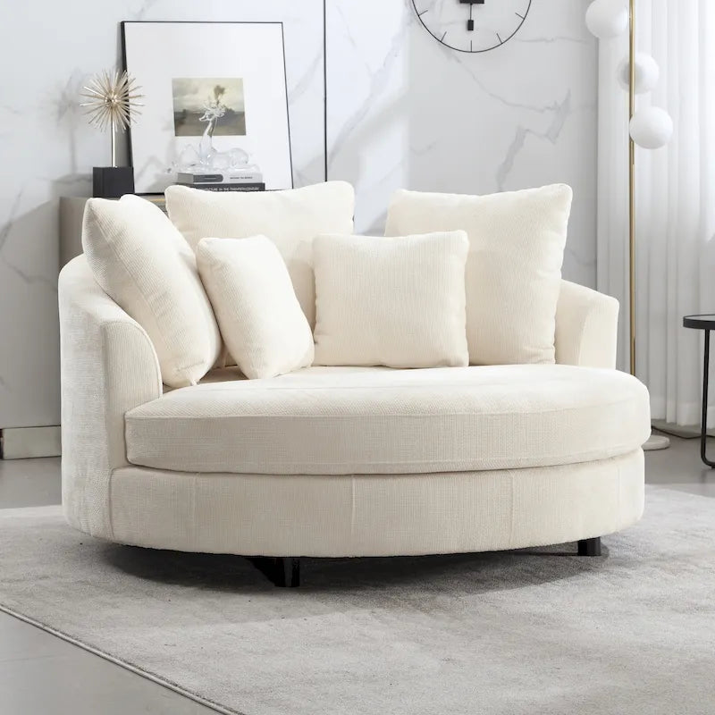 Fauteuil moderne rond d'appoint avec 5 coussins et repose-pieds en option