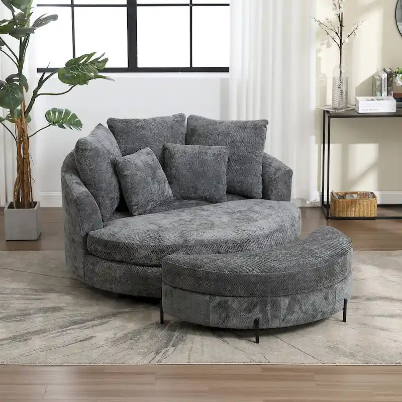 Fauteuil moderne rond d'appoint avec 5 coussins et repose-pieds en option