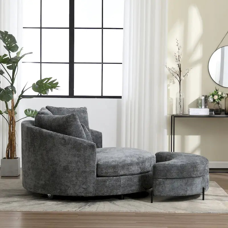 Fauteuil moderne rond d'appoint avec 5 coussins et repose-pieds en option