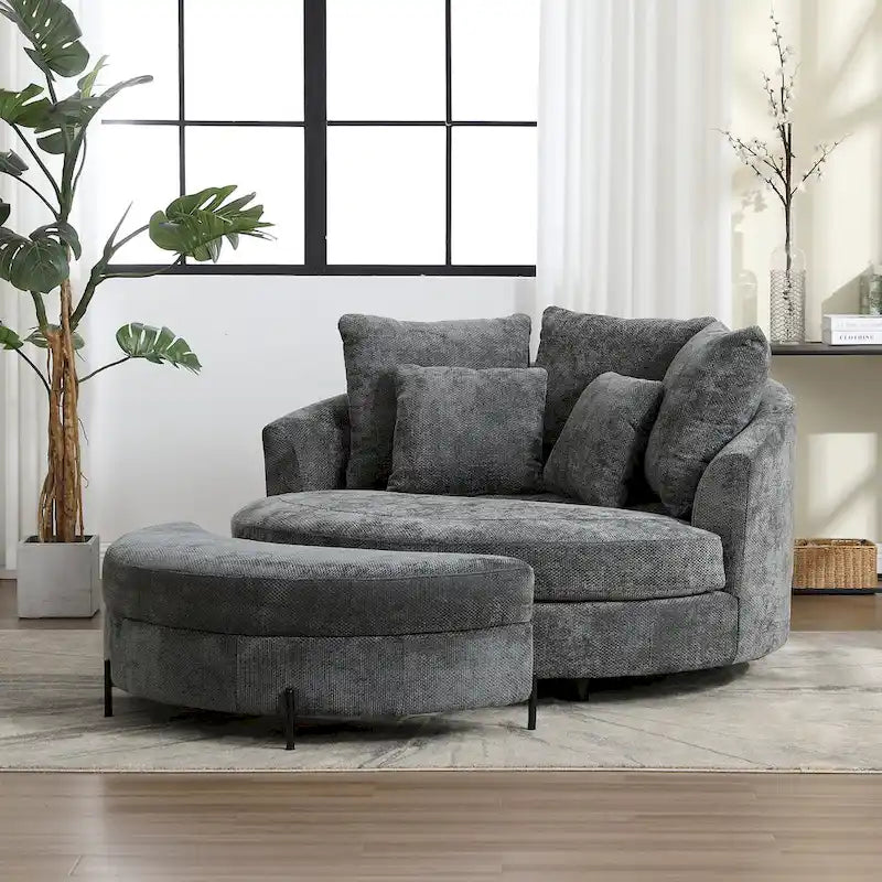 Fauteuil moderne rond d'appoint avec 5 coussins et repose-pieds en option