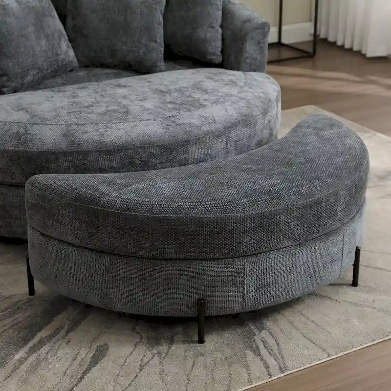 Fauteuil moderne rond d'appoint avec 5 coussins et repose-pieds en option