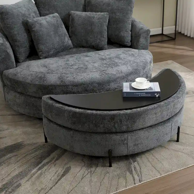 Fauteuil moderne rond d'appoint avec 5 coussins et repose-pieds en option