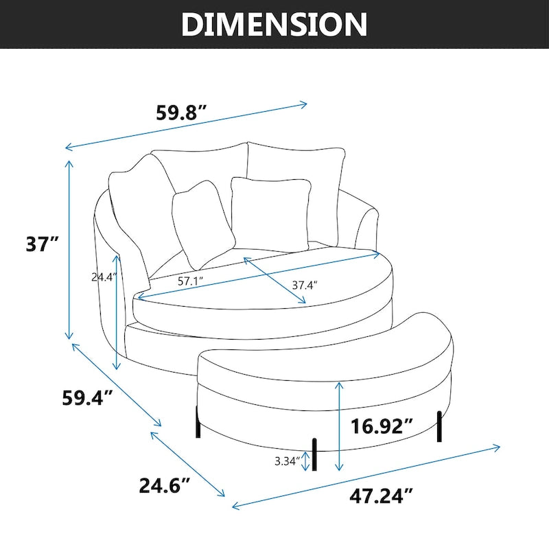 Fauteuil moderne rond d'appoint avec 5 coussins et repose-pieds en option