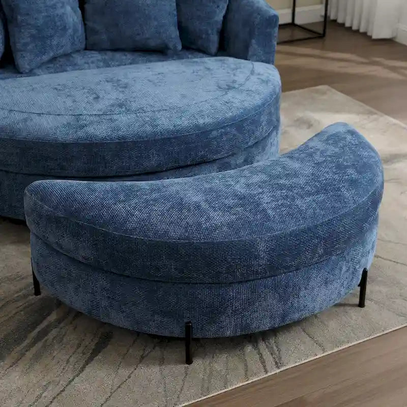 Fauteuil moderne rond d'appoint avec 5 coussins et repose-pieds en option