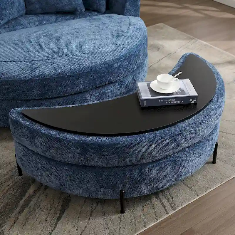 Fauteuil moderne rond d'appoint avec 5 coussins et repose-pieds en option