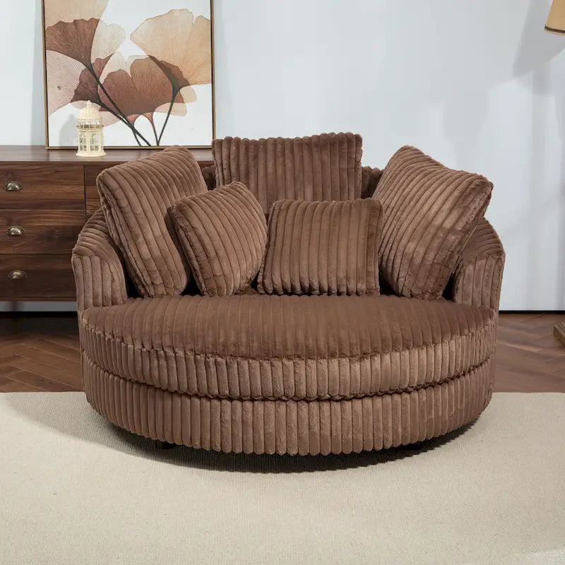 Fauteuil moderne rond d'appoint avec 5 coussins et repose-pieds en option