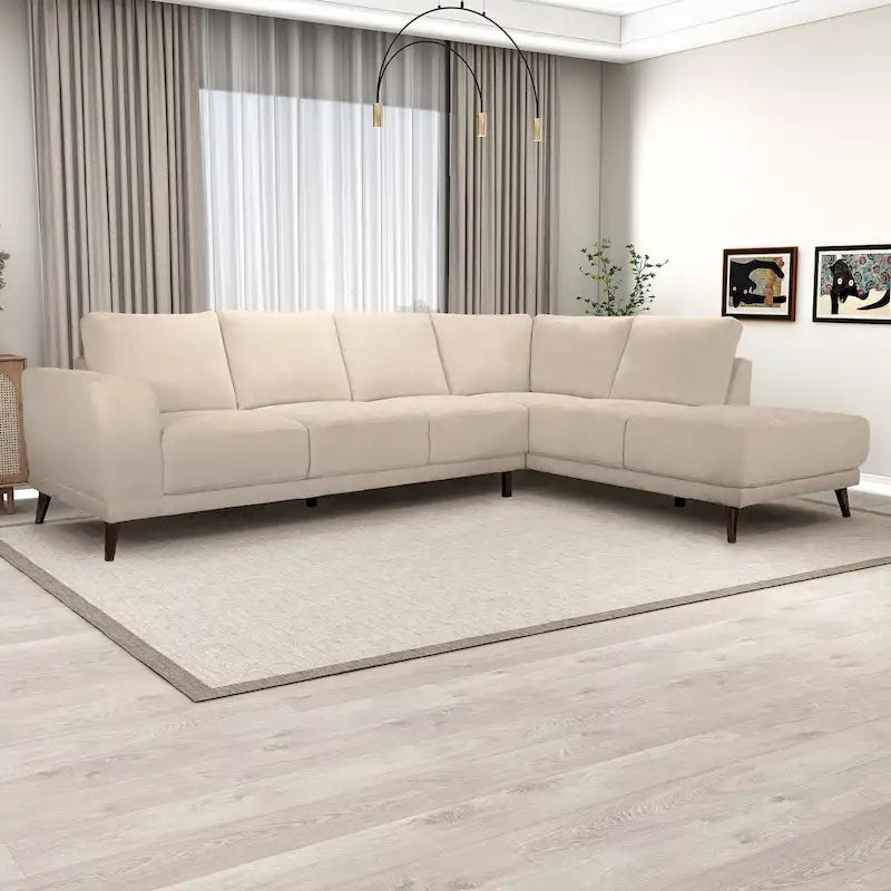 Canapé d'angle Cozy Nook en tissu performant, style moderne du milieu du siècle