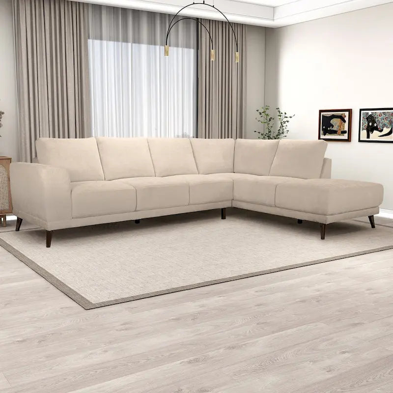 Canapé d'angle Cozy Nook en tissu performant, style moderne du milieu du siècle