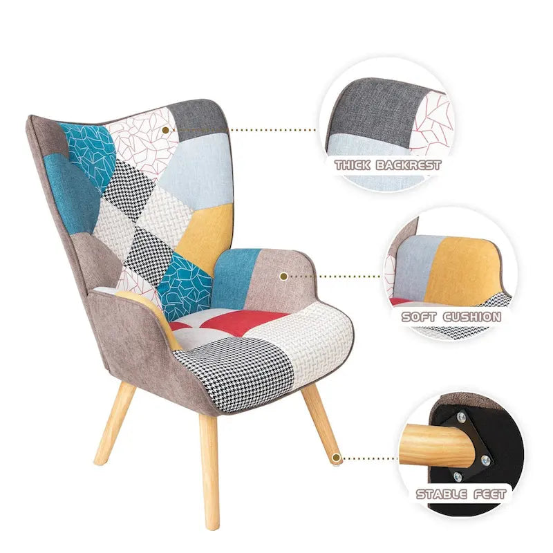 Fauteuil d'appoint avec repose-pieds, ensemble fauteuil et repose-pieds pour salon, fauteuil confortable pour chambre, revêtement en tissu à l'agencement créatif