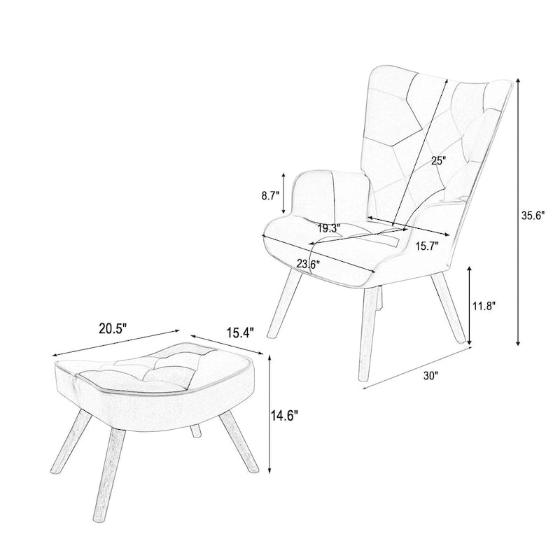 Fauteuil d'appoint avec repose-pieds, ensemble fauteuil et repose-pieds pour salon, fauteuil confortable pour chambre, revêtement en tissu à l'agencement créatif