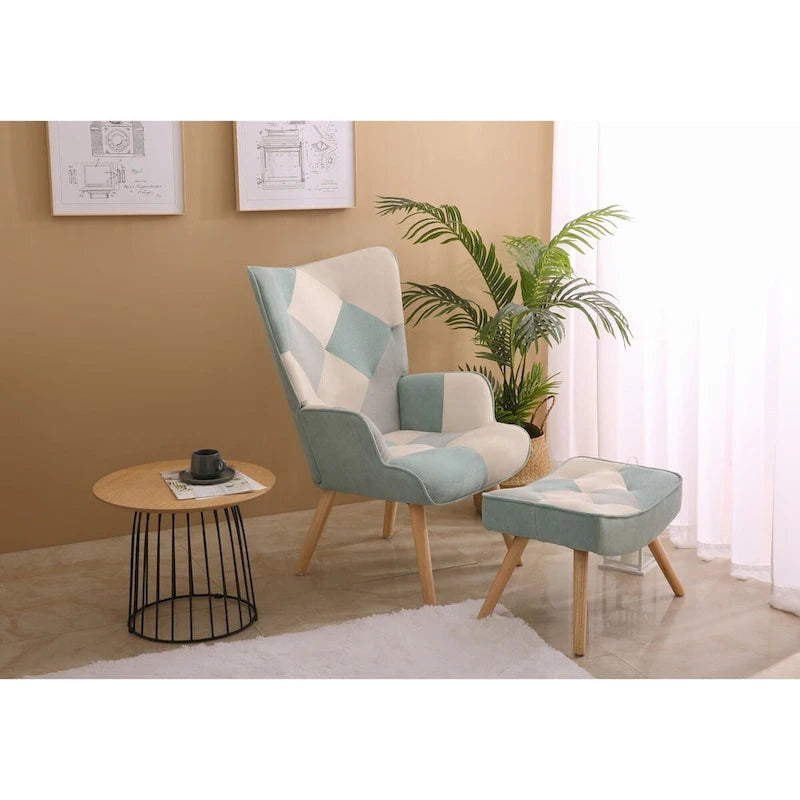 Fauteuil d'appoint avec repose-pieds, ensemble fauteuil et repose-pieds pour salon, fauteuil confortable pour chambre, revêtement en tissu à l'agencement créatif
