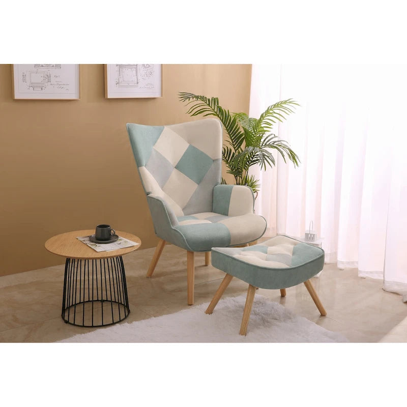 Fauteuil d'appoint avec repose-pieds, ensemble fauteuil et repose-pieds pour salon, fauteuil confortable pour chambre, revêtement en tissu à l'agencement créatif