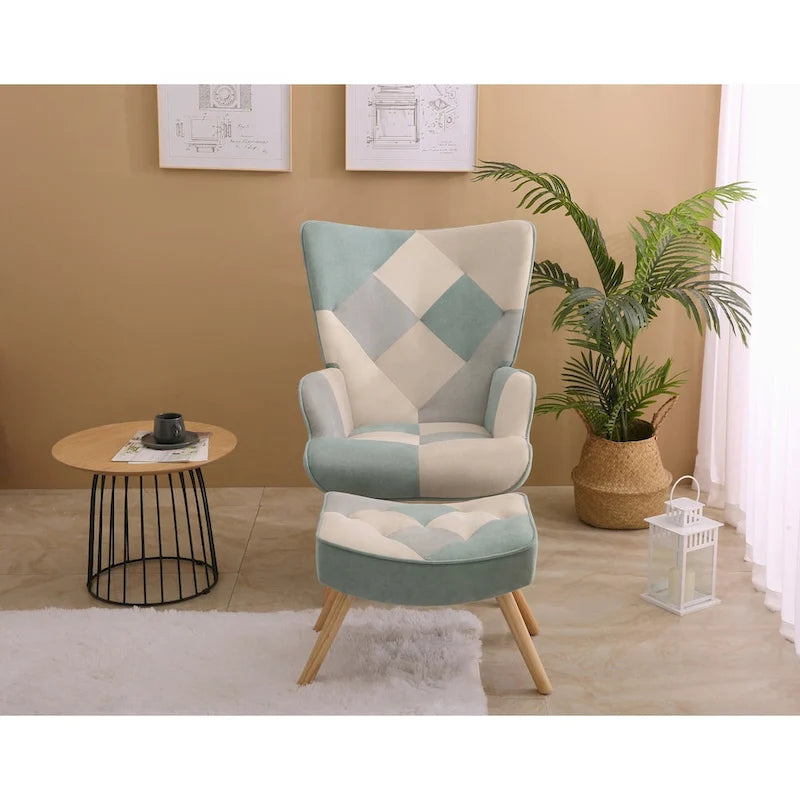 Fauteuil d'appoint avec repose-pieds, ensemble fauteuil et repose-pieds pour salon, fauteuil confortable pour chambre, revêtement en tissu à l'agencement créatif