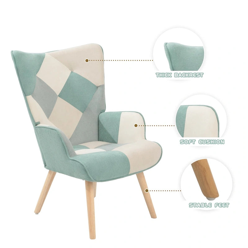 Fauteuil d'appoint avec repose-pieds, ensemble fauteuil et repose-pieds pour salon, fauteuil confortable pour chambre, revêtement en tissu à l'agencement créatif