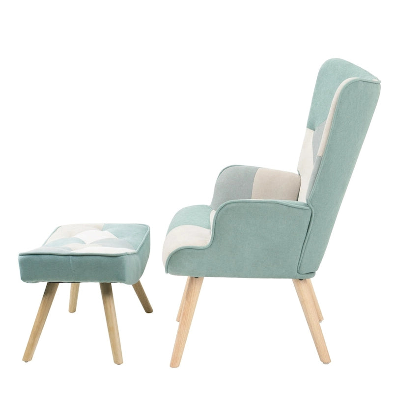 Fauteuil d'appoint avec repose-pieds, ensemble fauteuil et repose-pieds pour salon, fauteuil confortable pour chambre, revêtement en tissu à l'agencement créatif