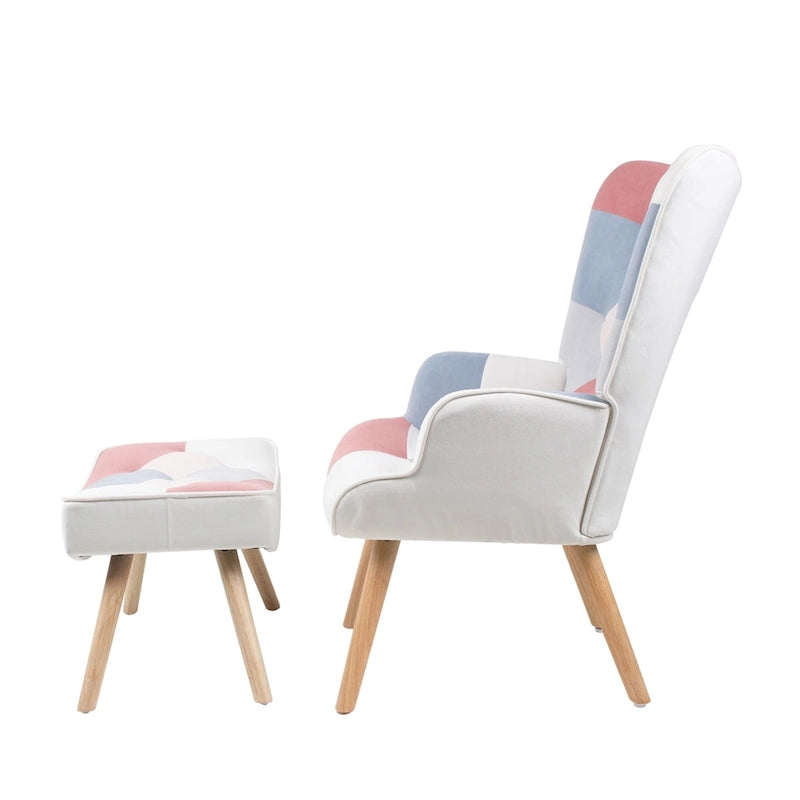 Fauteuil d'appoint avec repose-pieds, ensemble fauteuil et repose-pieds pour salon, fauteuil confortable pour chambre, revêtement en tissu à l'agencement créatif