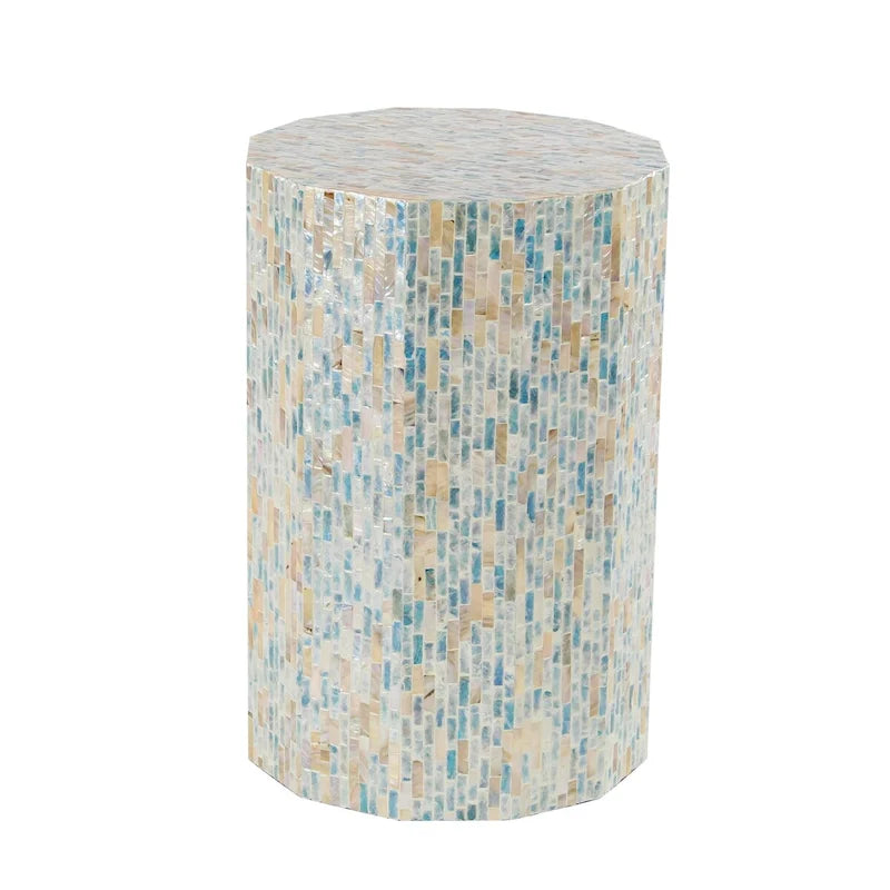 Table d'appoint tambour en mosaïque artisanale incrustée de nacre - Bleu - Roche River Decor