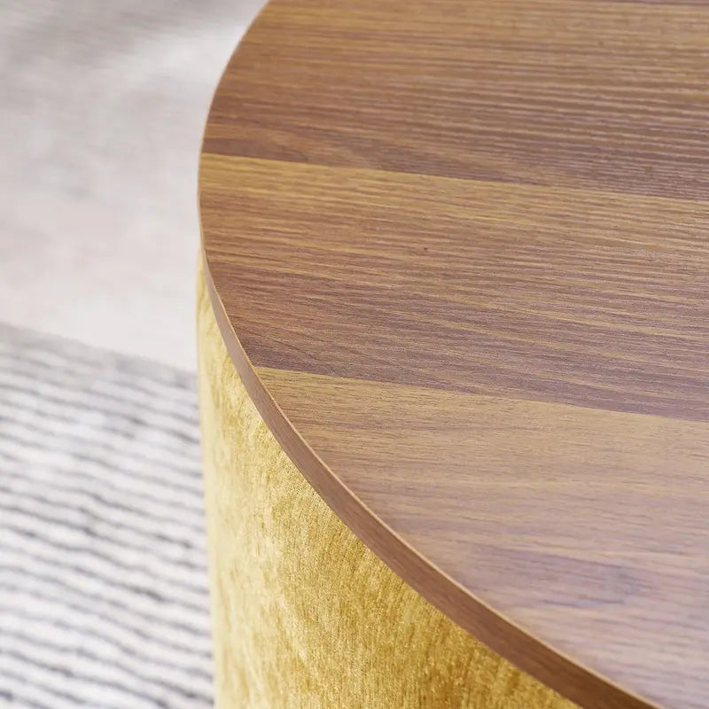 Pouf de rangement rond en chenille, composé de 2 pièces, comprenant un petit tabouret cylindrique, un espace de rangement et un plateau en MDF.