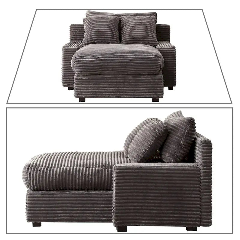 Chaise longue moderne et élégante revêtue de tissu velours côtelé