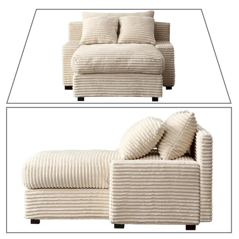 Chaise longue moderne et élégante revêtue de tissu velours côtelé