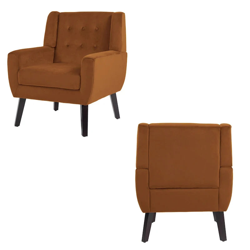 Ensemble de 2 fauteuils d'appoint en velours pour salon, avec accoudoirs rembourrés