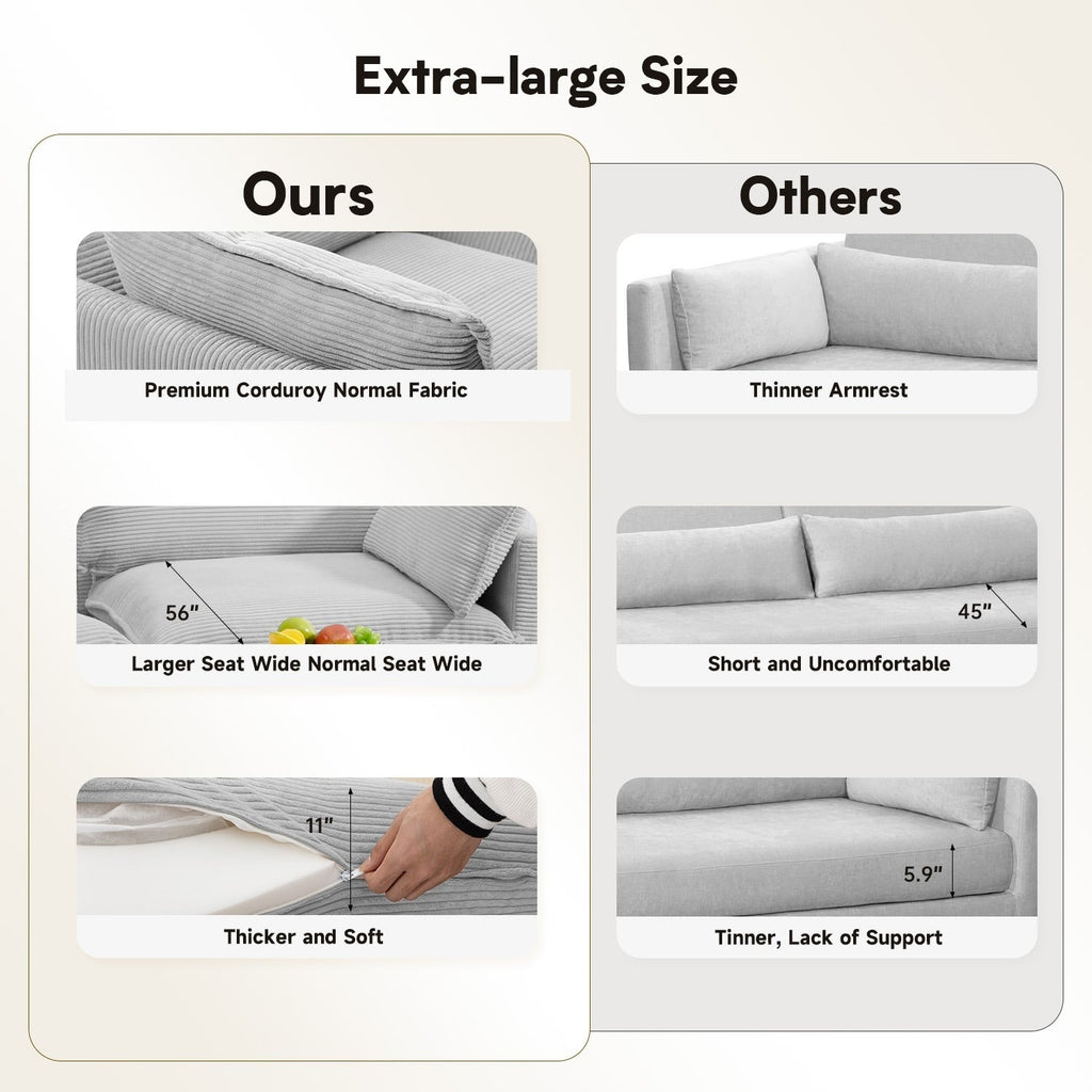 Canapé d'angle en velours côtelé avec poufs amovibles et coussins ultra-doux pour salon et chambre