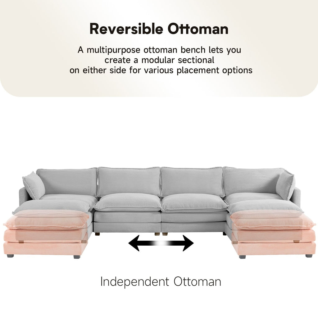 Canapé d'angle en velours côtelé avec poufs amovibles et coussins ultra-doux pour salon et chambre