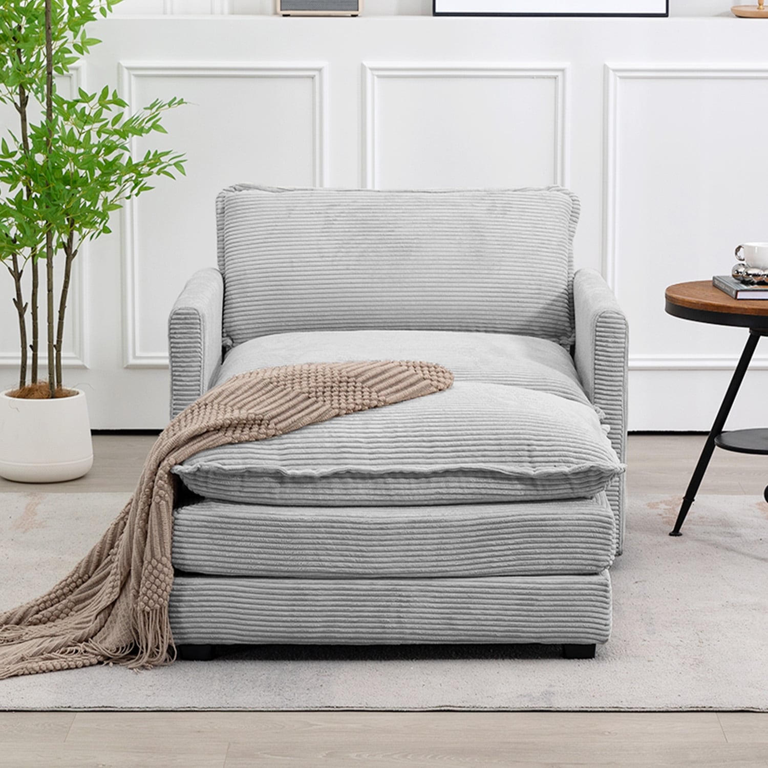 Canapé d'angle en velours côtelé avec poufs amovibles et coussins ultra-doux pour salon et chambre