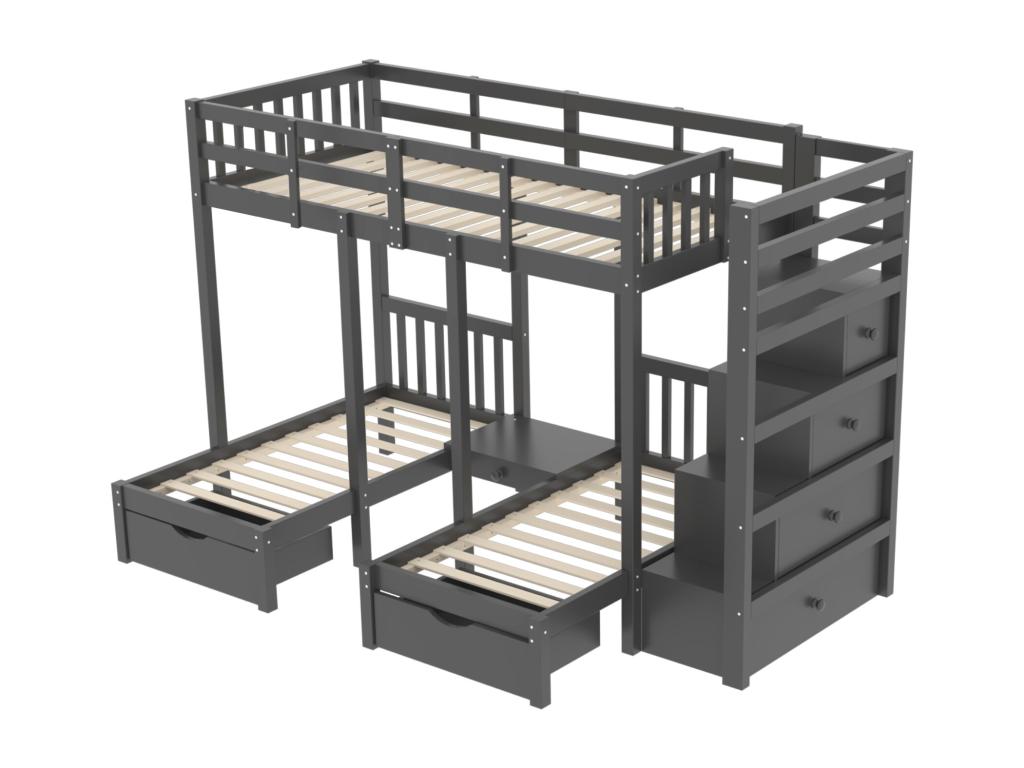 Lits Superposes Triples - Gris