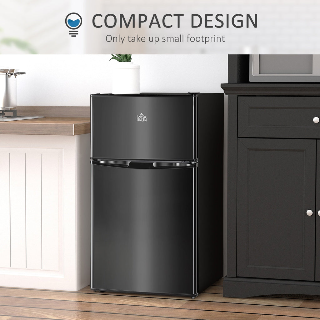 Mini-réfrigérateur HOMCOM à double porte avec congélateur, réfrigérateur compact de 3,2 pi³ avec étagère réglable et thermostat réglable