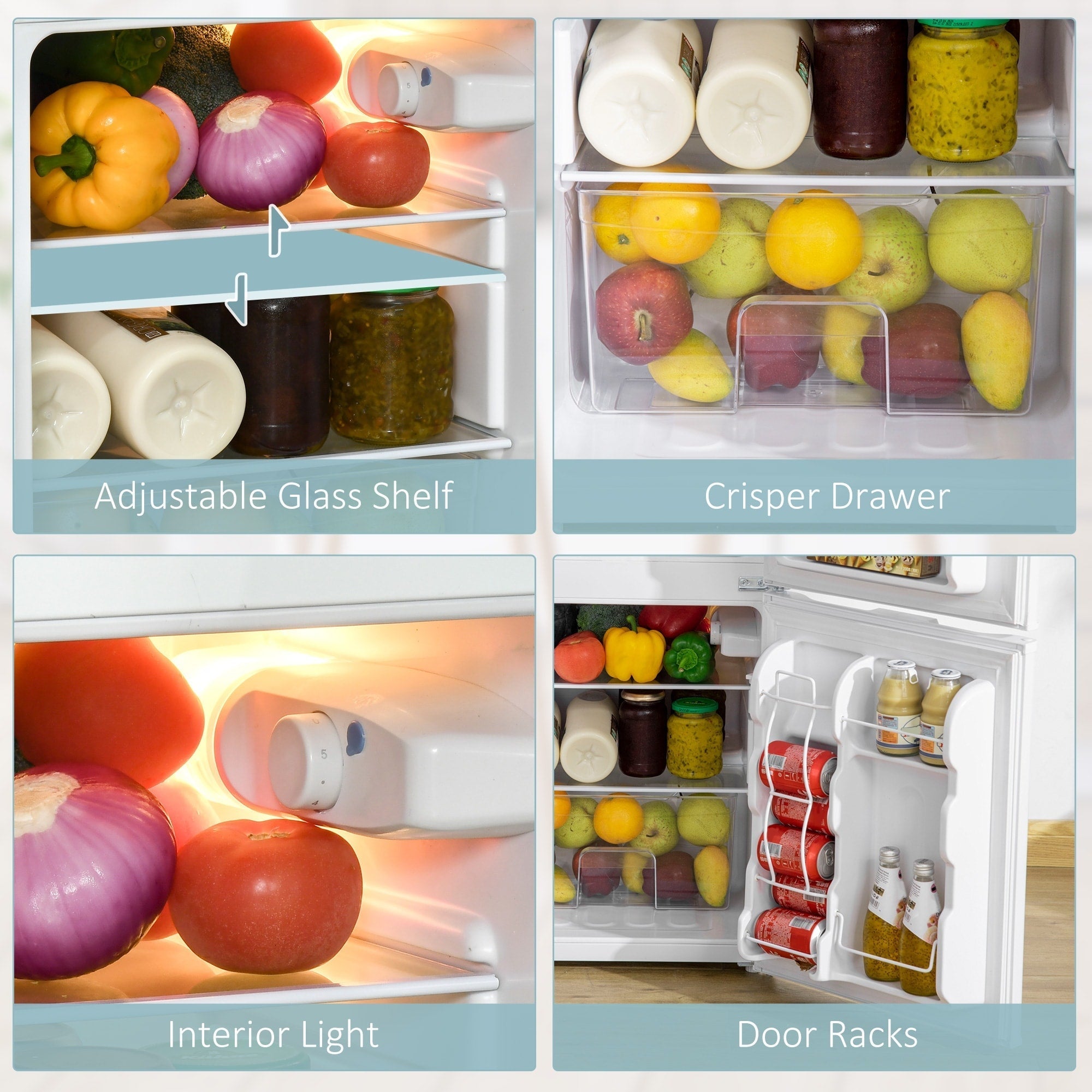 Mini-réfrigérateur HOMCOM à double porte avec congélateur, réfrigérateur compact de 3,2 pi³ avec étagère réglable et thermostat réglable