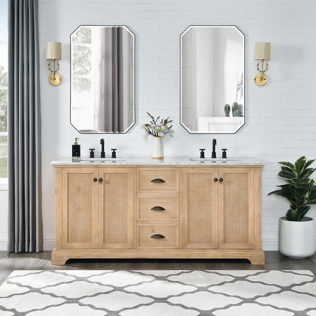 Meuble-lavabo Hervas avec plateau en marbre naturel, sans miroir.