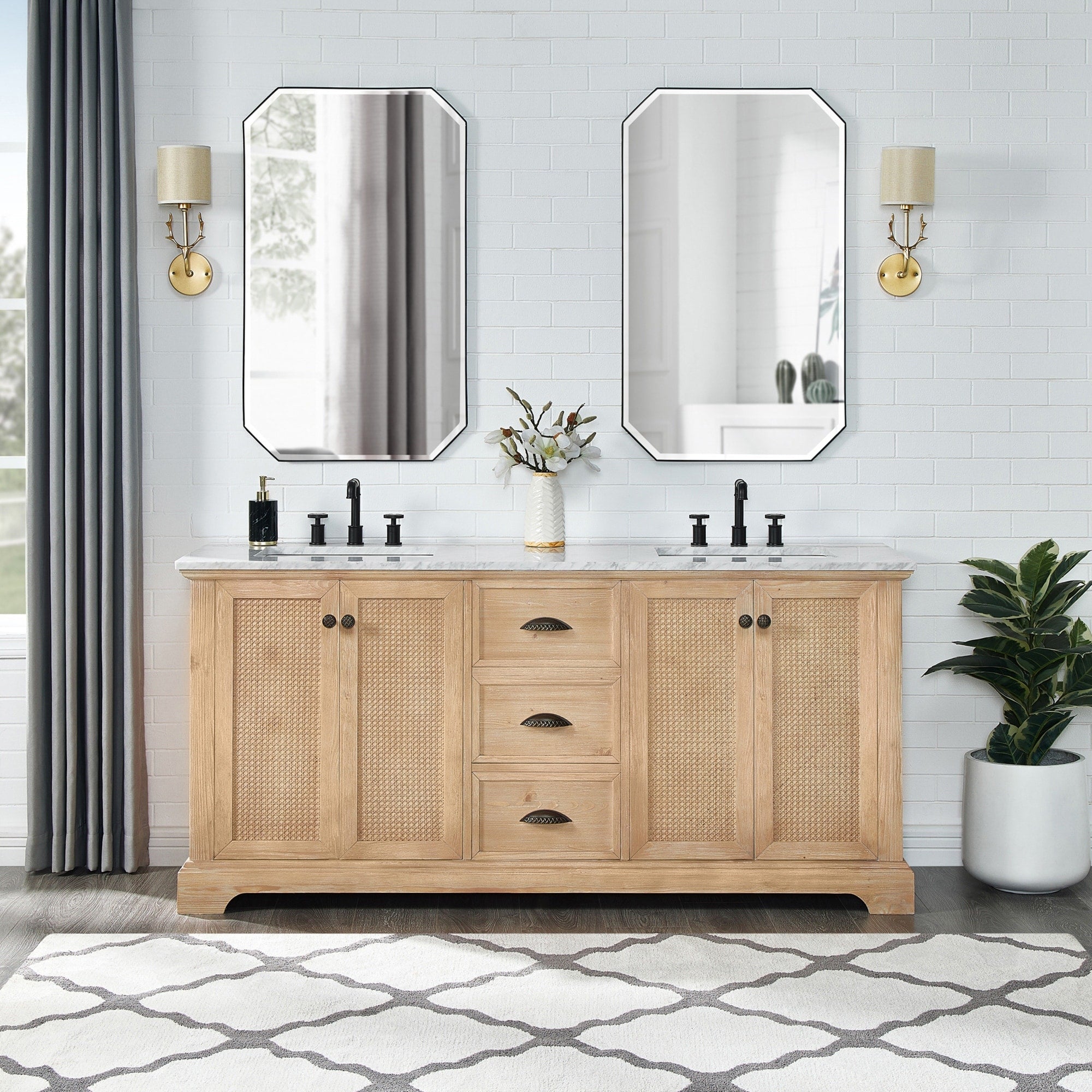 Meuble-lavabo Hervas avec plateau en marbre naturel, sans miroir.