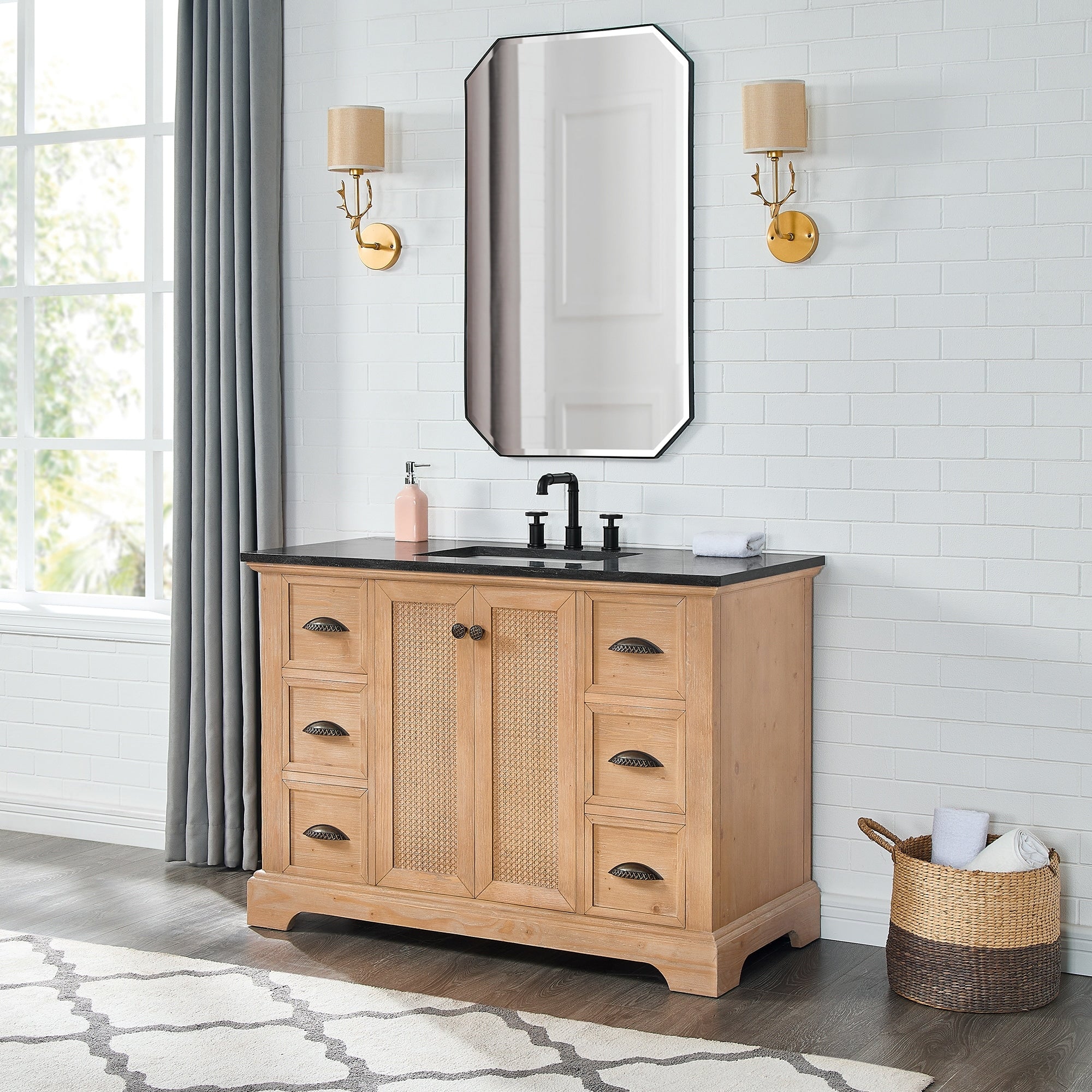 Meuble-lavabo Hervas avec plateau en marbre naturel, sans miroir.