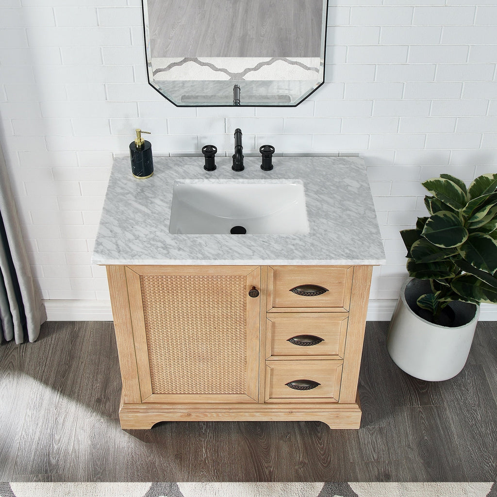 Meuble-lavabo Hervas avec plateau en marbre naturel, sans miroir.