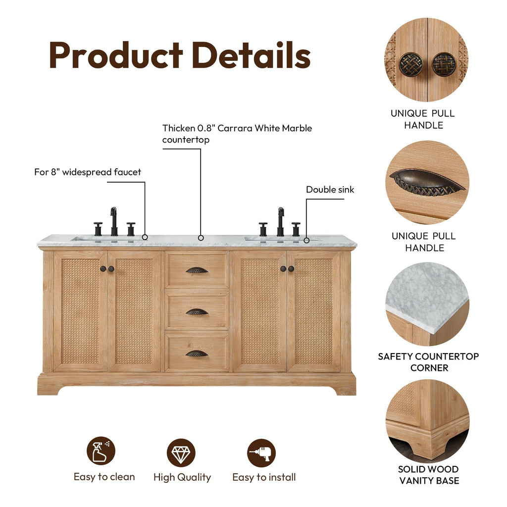 Meuble-lavabo Hervas avec plateau en marbre naturel, sans miroir.