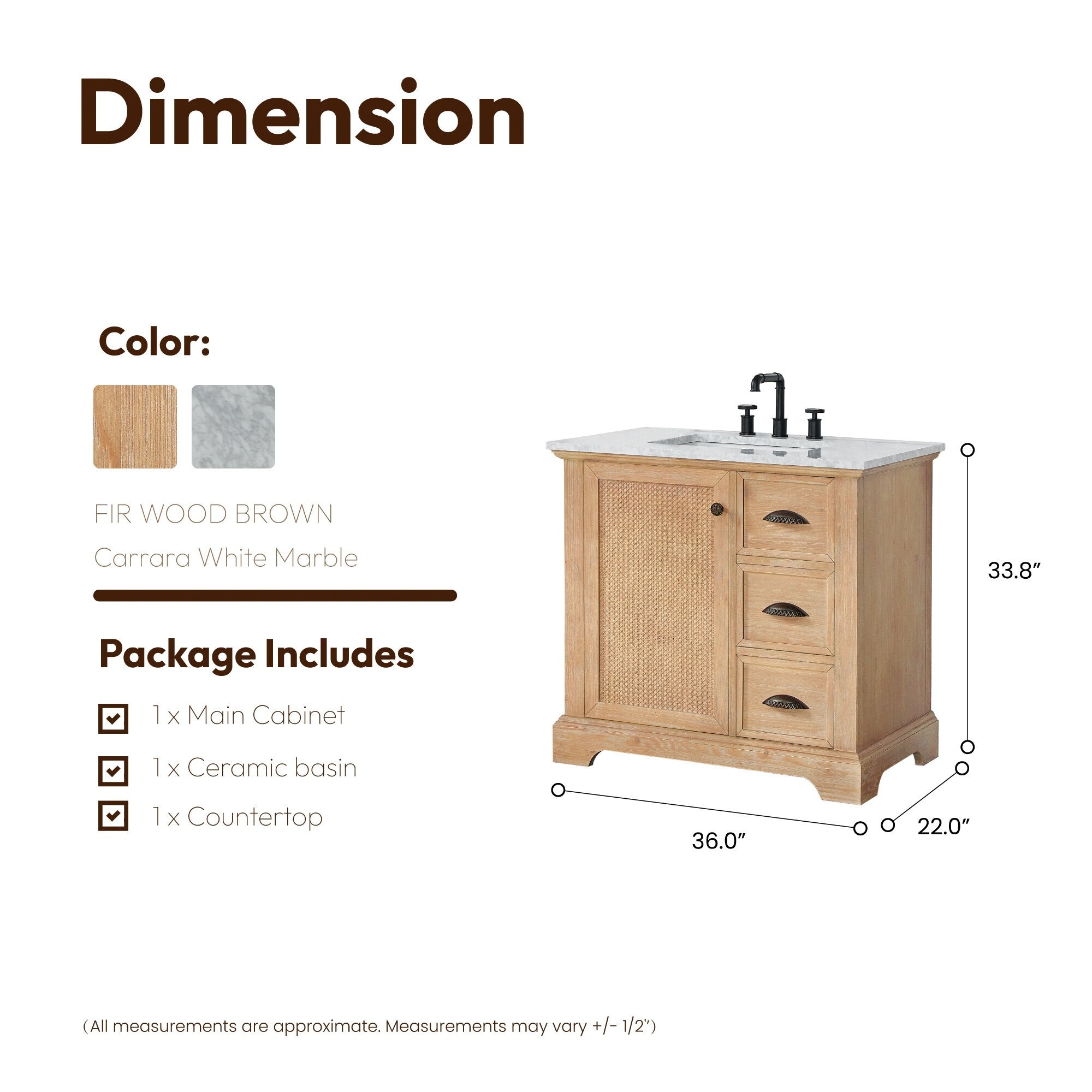 Meuble-lavabo Hervas avec plateau en marbre naturel, sans miroir.