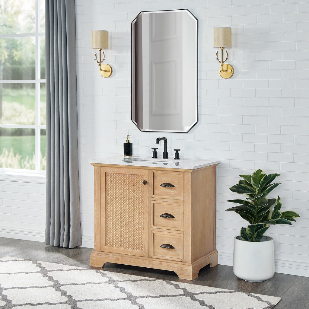 Meuble-lavabo Hervas avec plateau en marbre naturel, sans miroir.