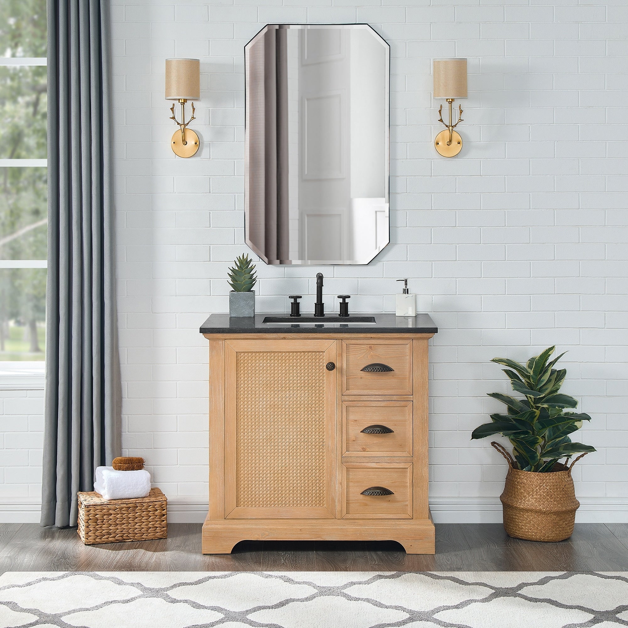 Meuble-lavabo Hervas avec plateau en marbre naturel, sans miroir.