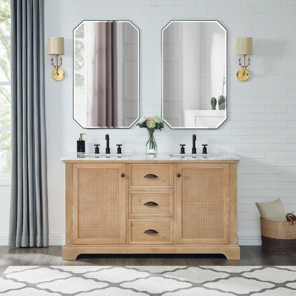 Meuble-lavabo Hervas avec plateau en marbre naturel, sans miroir.