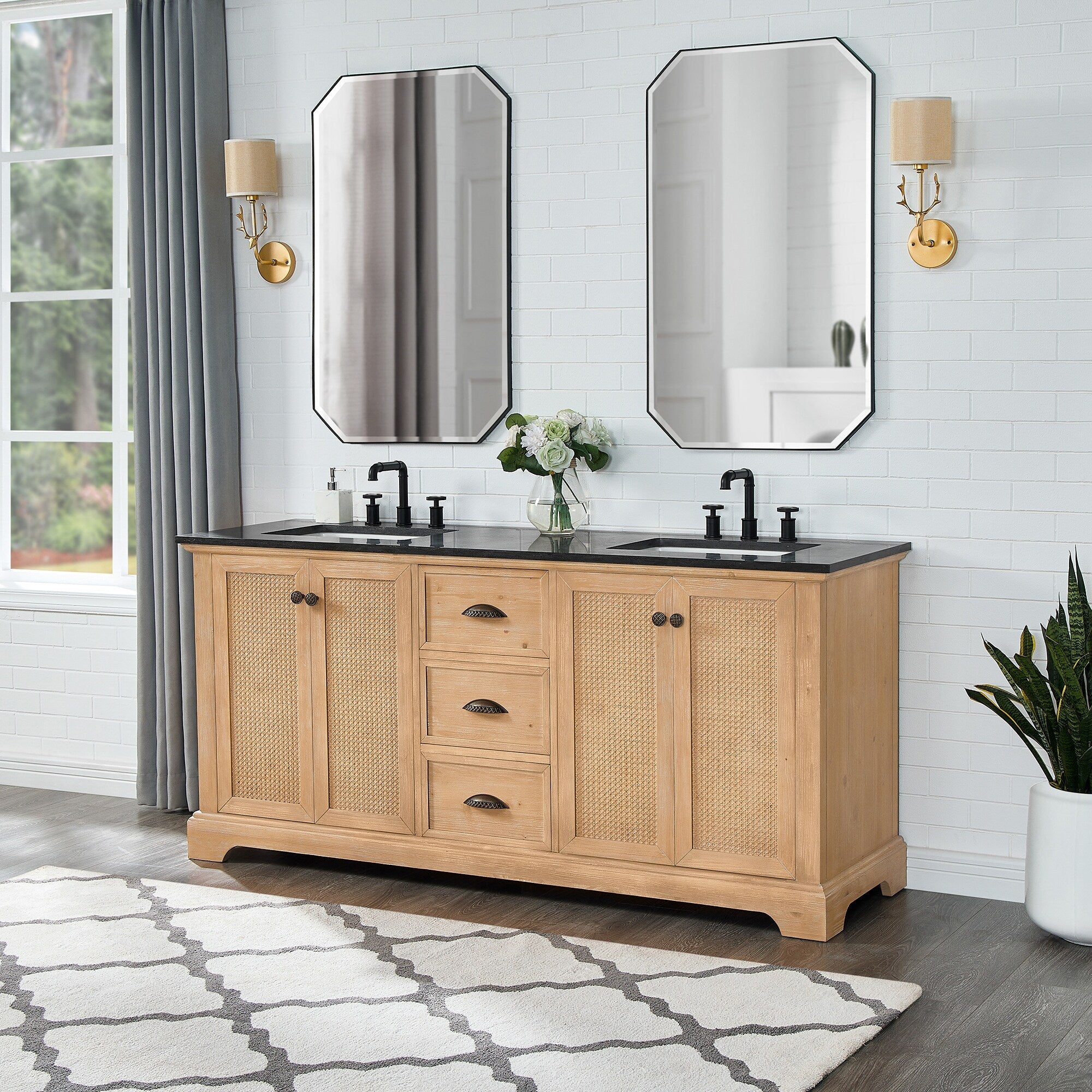 Meuble-lavabo Hervas avec plateau en marbre naturel, sans miroir.