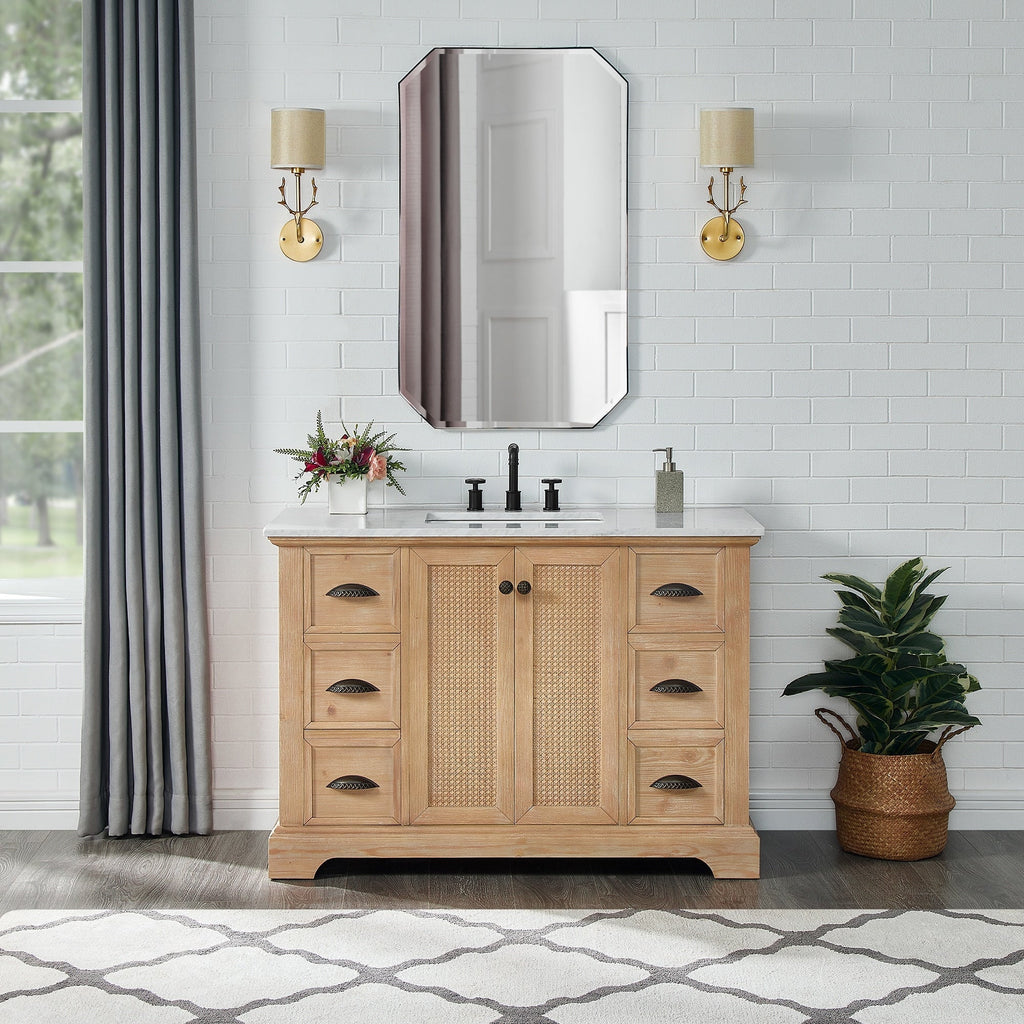 Meuble-lavabo Hervas avec plateau en marbre naturel, sans miroir.